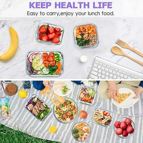 34pcs Glass Food Storage Containers with Lids Set, Airtight Glass Meal Prep Containers (17 Containers & 17 Lids), Leak Proof Lunch Container BPA-Free, Microwave, Oven, Freezer, Dishwasher Safe-Purple - Image 7