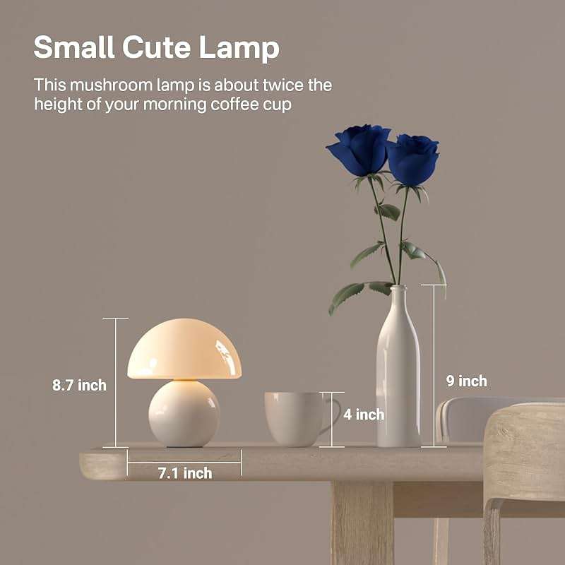 Dawnwake Mushroom Lamp Table Lamp for Bedroom,Desk Bedside Small Lamps for Living Room Night Stands,Mushroom Decor Cute Mini Modern Mid Century Lamps,Unique Aesthetic Home Living Room Decor(White) - Image 6