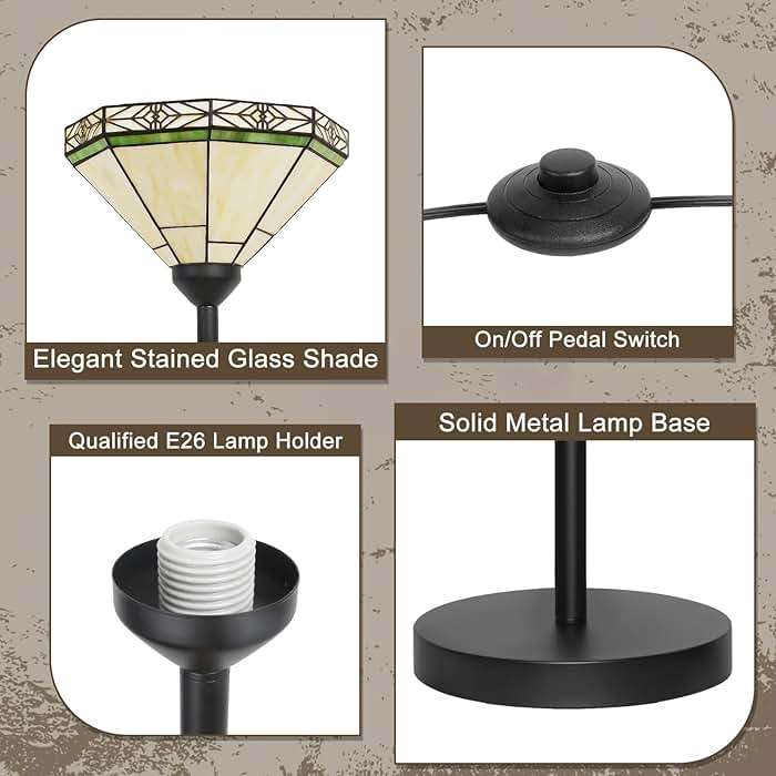 Floor Lamp with Stained Glass Shade, Vintage Style Torchiere Standing Lamp, Tall Pole Lamp with Foot Switch, Mid Century Modern Decorative Corner Light for Living Room Bedroom Home Office(E26 Base) - Image 4