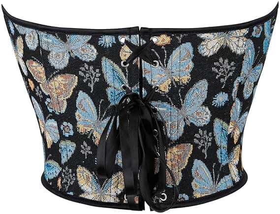 QIAIYALA Blue Butterfly Pattern Corset Top for Women Floral Bustier Lace Up Boned Overbust Lingerie Bodyshaper - Image 3