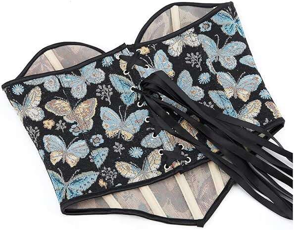 QIAIYALA Blue Butterfly Pattern Corset Top for Women Floral Bustier Lace Up Boned Overbust Lingerie Bodyshaper - Image 4
