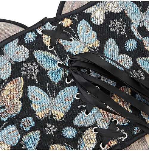 QIAIYALA Blue Butterfly Pattern Corset Top for Women Floral Bustier Lace Up Boned Overbust Lingerie Bodyshaper - Image 5