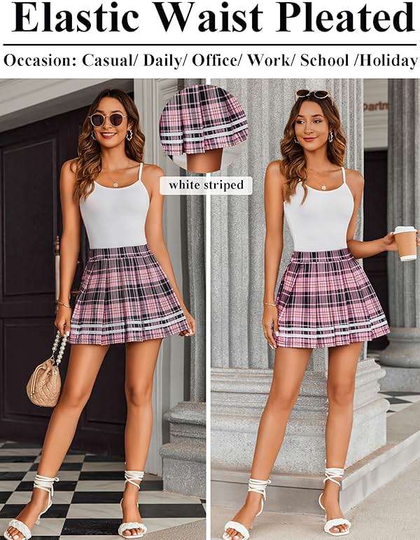 Avidlove Womens Pleated Skirt School Uniform Skirt Mini Skirt Pleated Cheer Skirt - Image 3