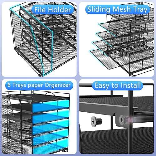 gianotter 6-Tier Paper Organizer With Magazine Holder, Desk Organizers and Accessories, Desk Accessories & Workspace Organizers, File Organizer for Office Supplies Storag (Black, 6-Tier) - Image 5