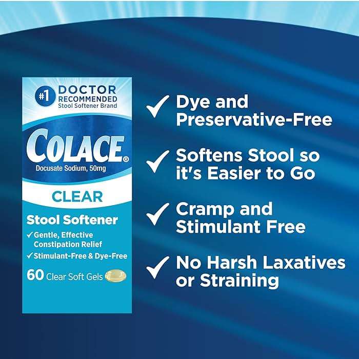 Colace Clear Stool Softener Soft Gel Capsules, 60 Count, Constipation Relief, 50 mg Docusate Sodium, Doctor Recommended - Image 6
