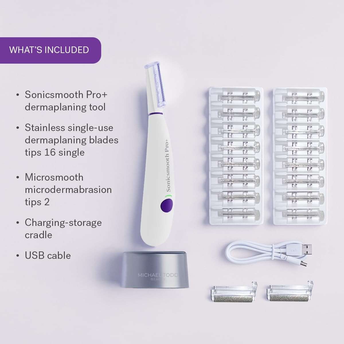 Michael Todd Beauty Sonicsmooth Pro+ Dermaplane Razor for Women Face + Eyebrow Trimmer Dermaplaning System w/LED Light Peach Fuzz Remover -16 Dermaplaning Blades & 2 Microsmooth Exfoliation Tips - Image 8