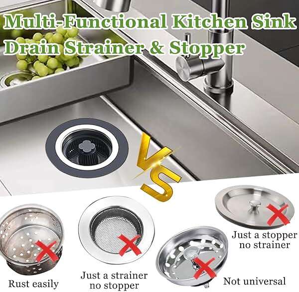 WSYLEN 3 in 1 Kitchen Sink Drain Strainer and Stopper Combo, Stainless Steel Pop Up Kitchen Sink Stopper, Sink Drain Strainer for Standard 3-1/2 Inch Drain - Image 4