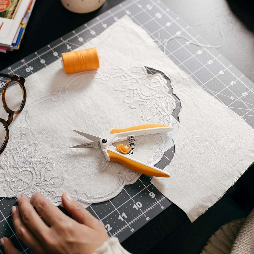 Fiskars Micro-Tip Spring Assisted Scissors, Precision Cutting Stainless Steel Blades, Comfort Handle, Cut Details in Fabric, Sewing Scissors and Arts and Crafts Tools - Image 2