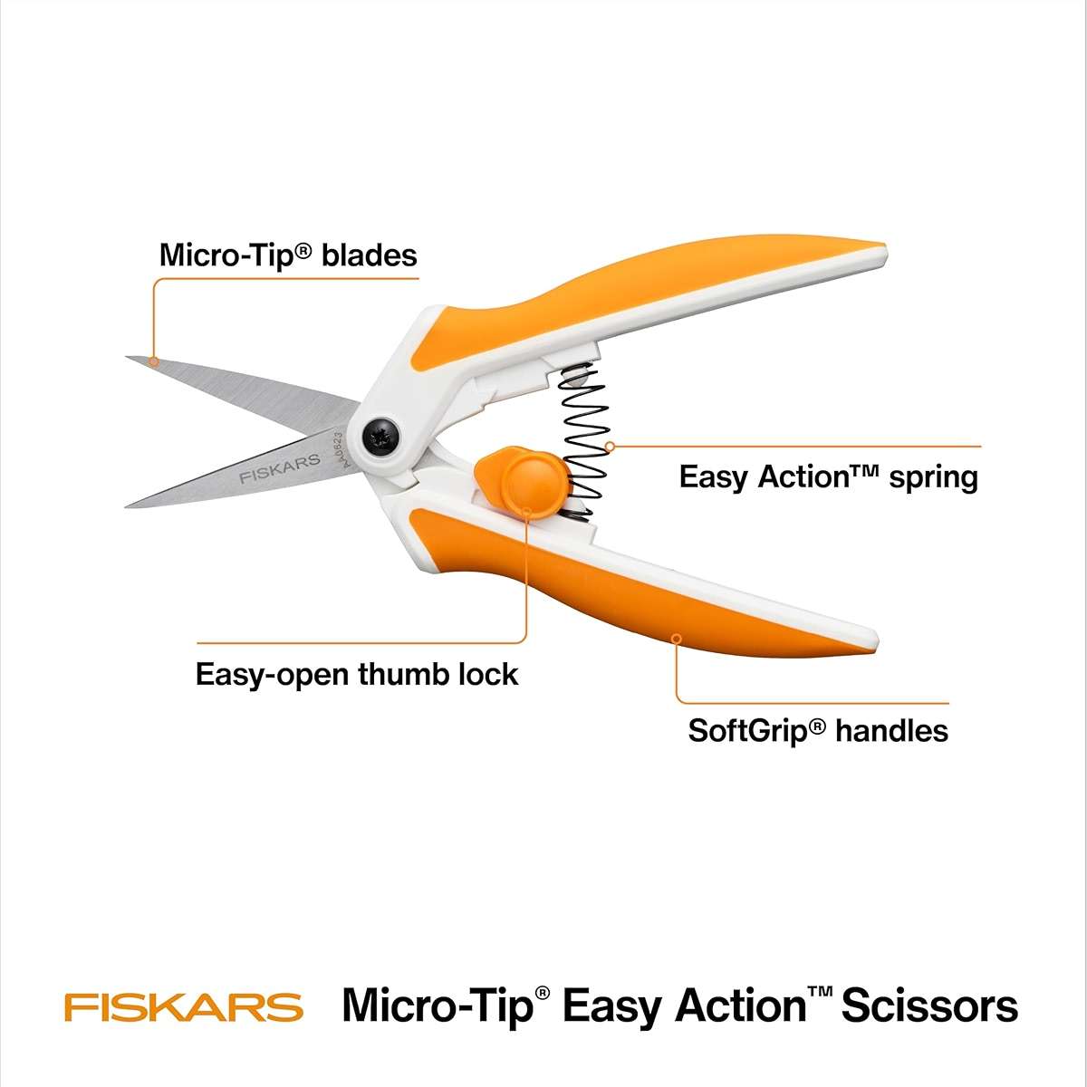 Fiskars Micro-Tip Spring Assisted Scissors, Precision Cutting Stainless Steel Blades, Comfort Handle, Cut Details in Fabric, Sewing Scissors and Arts and Crafts Tools - Image 3