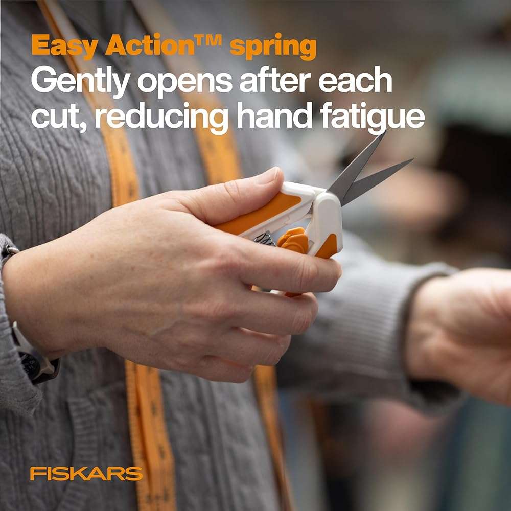 Fiskars Micro-Tip Spring Assisted Scissors, Precision Cutting Stainless Steel Blades, Comfort Handle, Cut Details in Fabric, Sewing Scissors and Arts and Crafts Tools - Image 4
