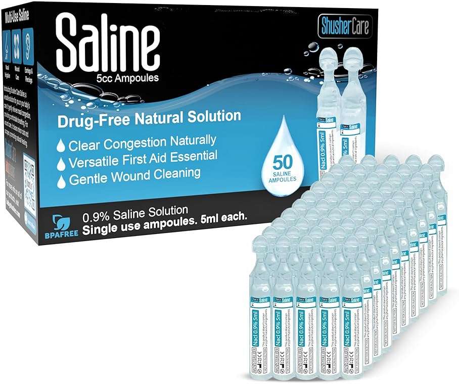 Saline Ampoules - Saline Solution, Sodium Chloride 0.9%, Nasal Cleanse for Babies, Kids, & Adults, Sterile Nasal Care, Wound Cleansing - 50 Count (5ml Each) - Image 1