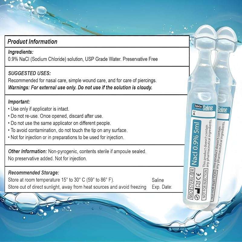 Saline Ampoules - Saline Solution, Sodium Chloride 0.9%, Nasal Cleanse for Babies, Kids, & Adults, Sterile Nasal Care, Wound Cleansing - 50 Count (5ml Each) - Image 4
