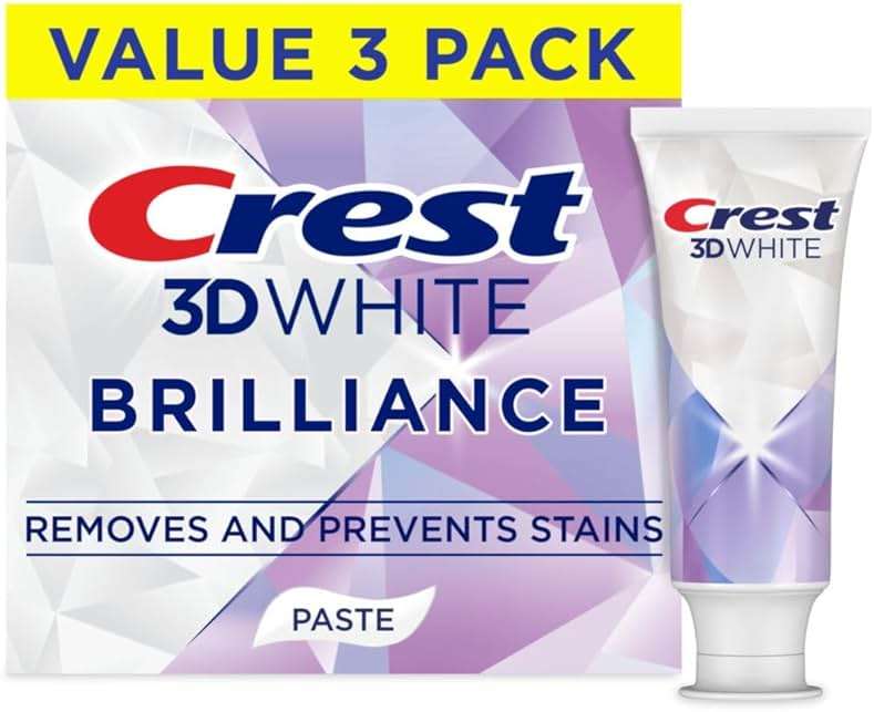 Crest 3D White Brilliance Bright Mint Teeth Whitening Toothpaste, 4.3 oz Pack of 3, 100% More Surface Stain Removal, 24 Hour Active Stain Prevention, Whiter Teeth in 3 Days - Image 1