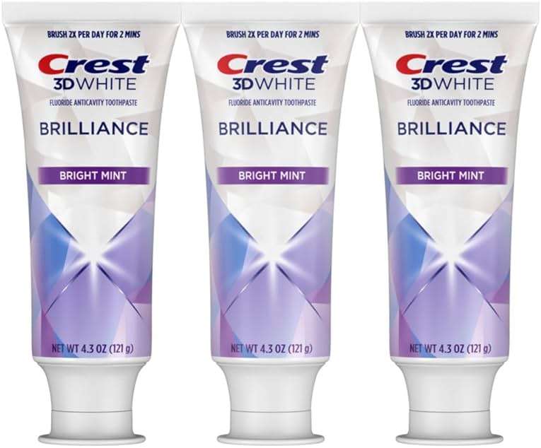 Crest 3D White Brilliance Bright Mint Teeth Whitening Toothpaste, 4.3 oz Pack of 3, 100% More Surface Stain Removal, 24 Hour Active Stain Prevention, Whiter Teeth in 3 Days - Image 8