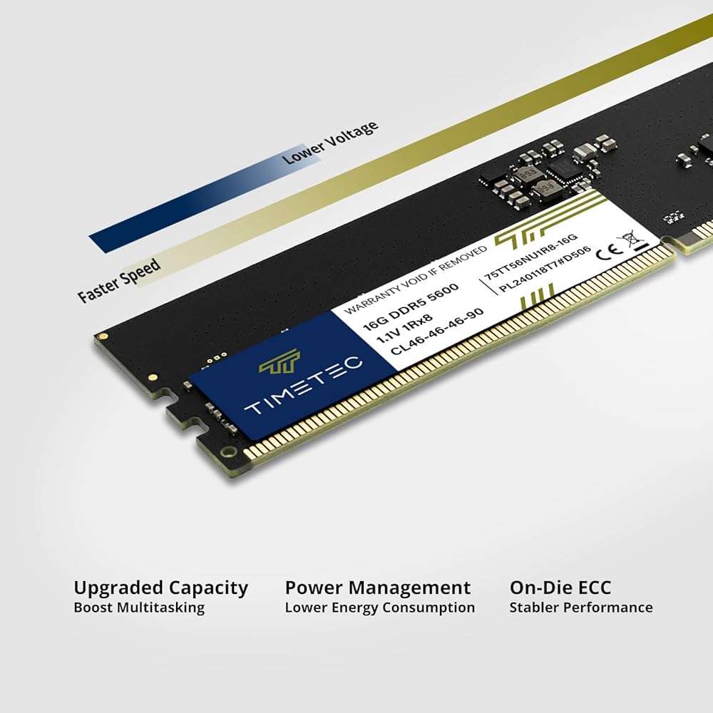 Timetec 16GB DDR5 5600MHz PC5-44800 Unbuffered Non-ECC 1.1V CL46 1Rx8 Sinlge Rank 288 Pin UDIMM Desktop Memory RAM Module Upgrade - Image 2