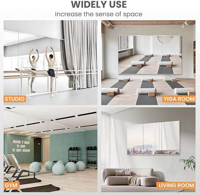 pertetey Home Gym Mirror, 48X24 Inch(Each)-2Pack Large Frameless Tempered Glass Full Body Wall Mounted for Yoga, Exercise, Dance Studio - Image 6