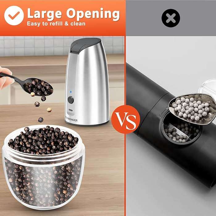 Electric Salt and Pepper Grinder Set: - For Gravity Electric Salt and Pepper Shakers Set Rechargeable Automatic Spice Grinder USB Powered Spice Peppercorn Shaker with Adjustable Coarseness - Image 5