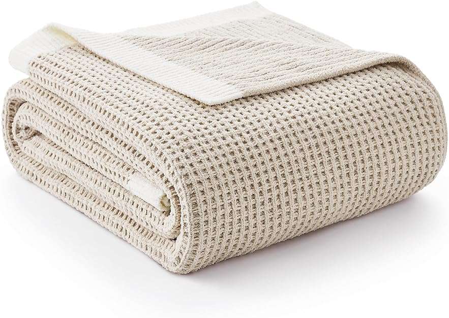 Amélie Home Chenille Throw Blanket, Soft Cozy Waffle Throw for Couch & Sofa, Warm Yet Lightweight, Breathable All-Season Throws for Women Men, Housewarming, Birthdays, 50"x60", Beige - Image 1