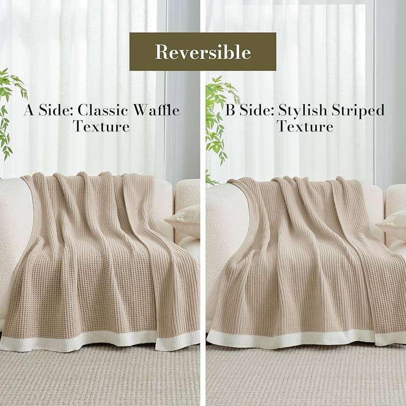 Amélie Home Chenille Throw Blanket, Soft Cozy Waffle Throw for Couch & Sofa, Warm Yet Lightweight, Breathable All-Season Throws for Women Men, Housewarming, Birthdays, 50"x60", Beige - Image 5