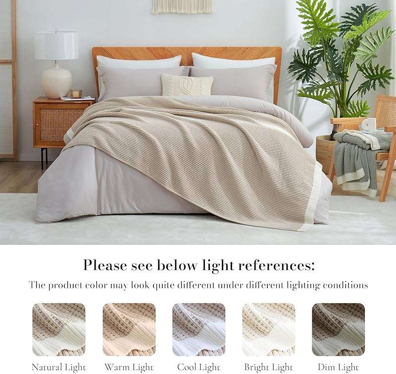 Amélie Home Chenille Throw Blanket, Soft Cozy Waffle Throw for Couch & Sofa, Warm Yet Lightweight, Breathable All-Season Throws for Women Men, Housewarming, Birthdays, 50"x60", Beige - Image 8