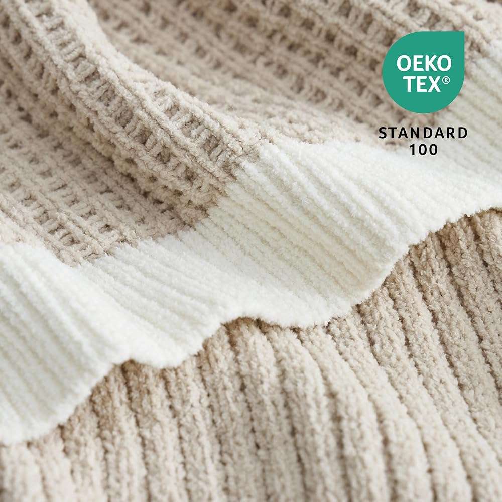 Amélie Home Chenille Throw Blanket, Soft Cozy Waffle Throw for Couch & Sofa, Warm Yet Lightweight, Breathable All-Season Throws for Women Men, Housewarming, Birthdays, 50"x60", Beige - Image 9