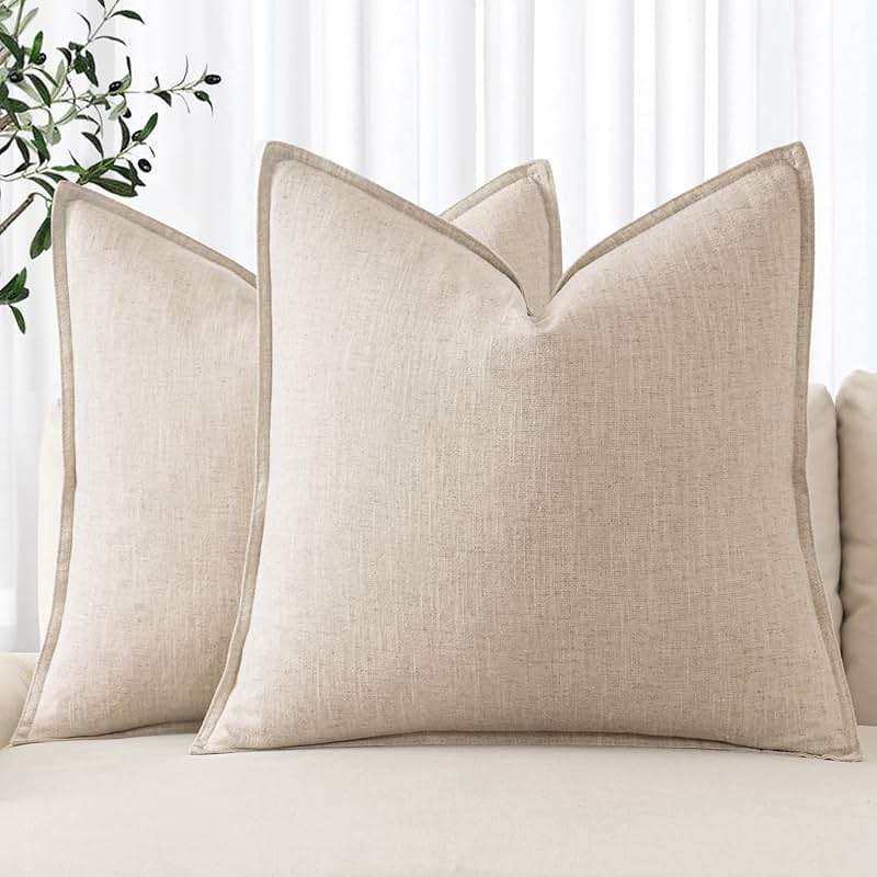 MIULEE Decorative Linen Euro Sham Pillow Covers 24x24 Natural Beige Boho Farmhouse Neutral Couch Throw Pillows for Bed Pack of 2 Accent Modern Pillowcase Sofa Livingroom Home Decor - Image 1