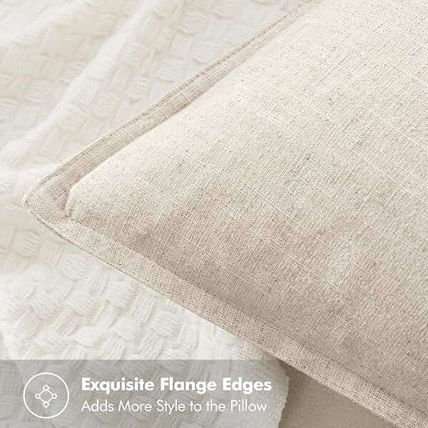MIULEE Decorative Linen Euro Sham Pillow Covers 24x24 Natural Beige Boho Farmhouse Neutral Couch Throw Pillows for Bed Pack of 2 Accent Modern Pillowcase Sofa Livingroom Home Decor - Image 2