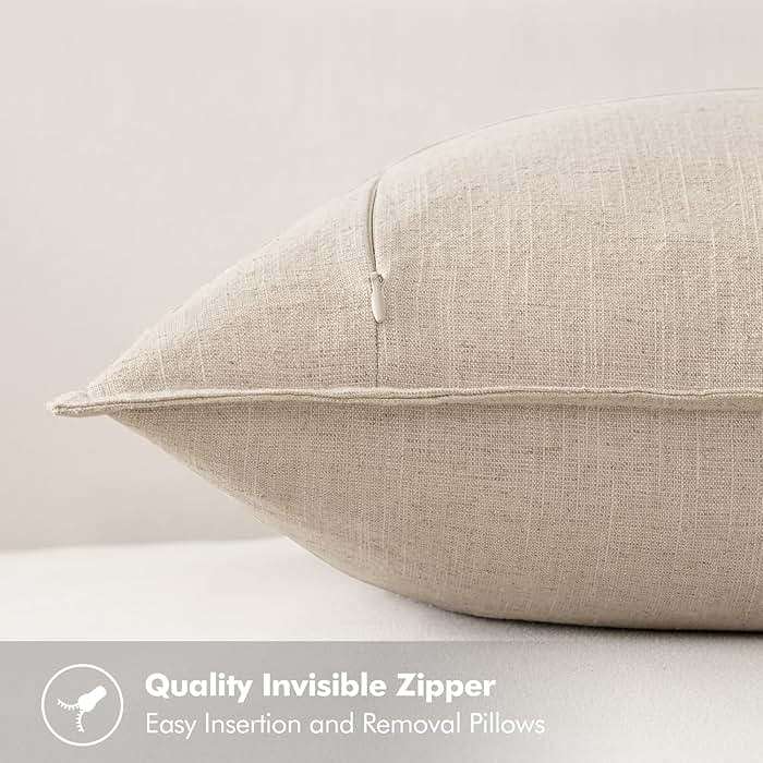 MIULEE Decorative Linen Euro Sham Pillow Covers 24x24 Natural Beige Boho Farmhouse Neutral Couch Throw Pillows for Bed Pack of 2 Accent Modern Pillowcase Sofa Livingroom Home Decor - Image 3