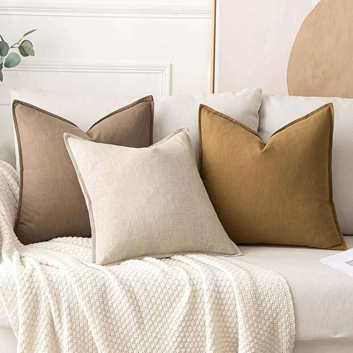 MIULEE Decorative Linen Euro Sham Pillow Covers 24x24 Natural Beige Boho Farmhouse Neutral Couch Throw Pillows for Bed Pack of 2 Accent Modern Pillowcase Sofa Livingroom Home Decor - Image 4