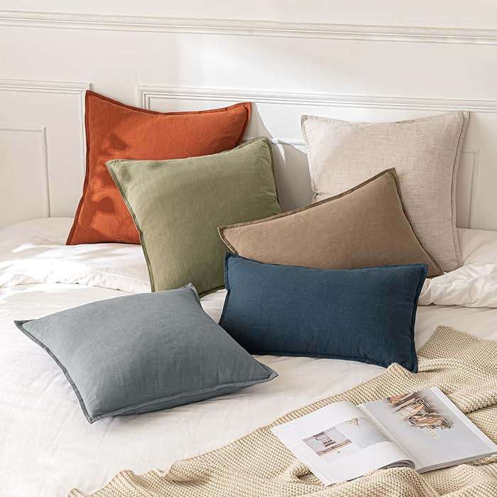 MIULEE Decorative Linen Euro Sham Pillow Covers 24x24 Natural Beige Boho Farmhouse Neutral Couch Throw Pillows for Bed Pack of 2 Accent Modern Pillowcase Sofa Livingroom Home Decor - Image 5