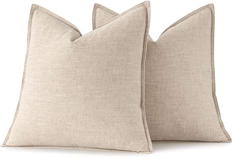MIULEE Decorative Linen Euro Sham Pillow Covers 24x24 Natural Beige Boho Farmhouse Neutral Couch Throw Pillows for Bed Pack of 2 Accent Modern Pillowcase Sofa Livingroom Home Decor - Image 6
