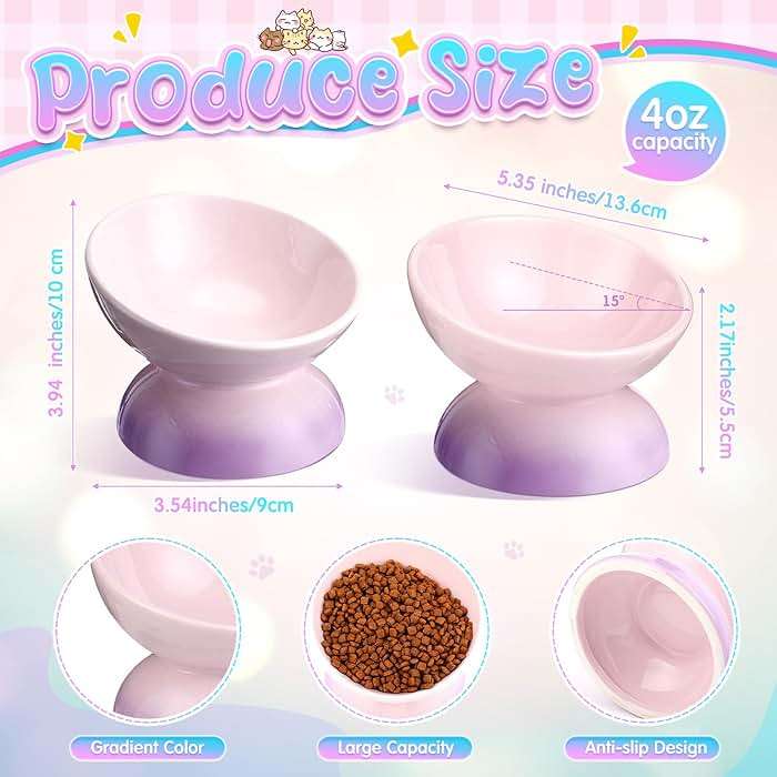 Hushee 2 Pcs Elevated Cat Food Bowl Ceramic 15 Degree Raised Cat Water Bowl 4 oz Slanted Tilted Anti Vomiting for Kitten Small Dogs Pet, Dishwasher Microwave Safe - Image 3