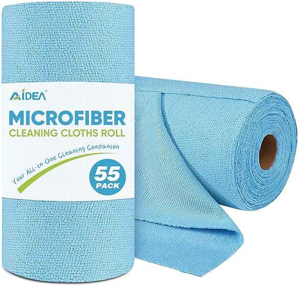 AIDEA Microfiber Cleaning Cloth Roll, Blue Shop Towels 55 Sheets Washable, Microfiber Towels for Cars, Blue Rags Reusable Paper Towel for Automotive, Workshop, House, Kitchen, Cleaning Supplies11×9" - Image 1