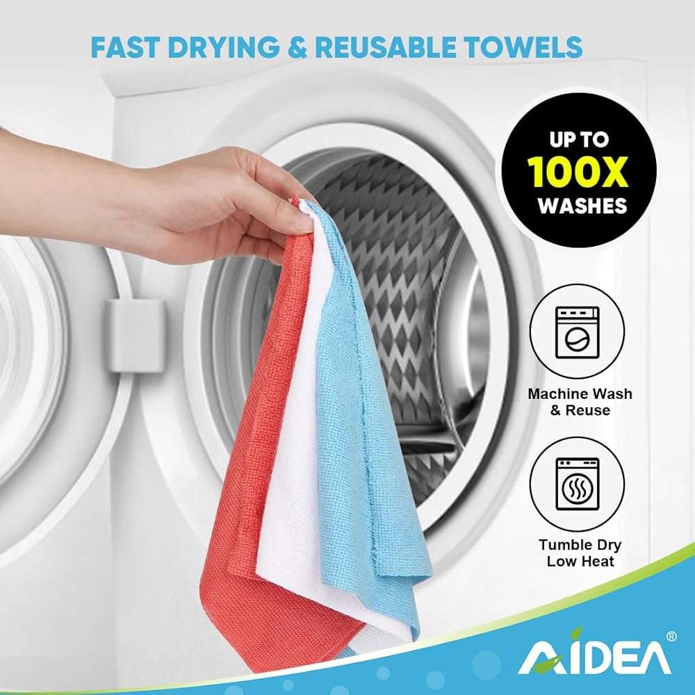 AIDEA Microfiber Cleaning Cloth Roll, Blue Shop Towels 55 Sheets Washable, Microfiber Towels for Cars, Blue Rags Reusable Paper Towel for Automotive, Workshop, House, Kitchen, Cleaning Supplies11×9" - Image 6