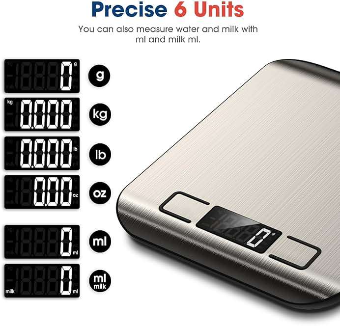 Mik-Nana Food Scale, 22lb Digital Kitchen Scale Weight Grams and Ounces for Baking Cooking Coffee Package Postage, 6 Units with Tare Function, LCD Display, Easy Clean Stainless Steel - Image 2