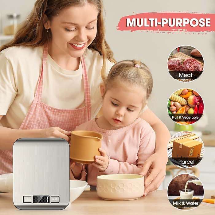 Mik-Nana Food Scale, 22lb Digital Kitchen Scale Weight Grams and Ounces for Baking Cooking Coffee Package Postage, 6 Units with Tare Function, LCD Display, Easy Clean Stainless Steel - Image 7