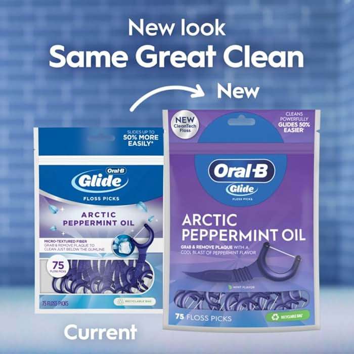 Oral-B Glide Dental Floss Picks, Arctic Peppermint Oil Flavor 3 Pack (75 Ct, 225 Sticks Total) for Adults, Shred-Resistant Teeth Flossers, Removes Plaque in Tight Spaces, Travel Friendly - Image 9