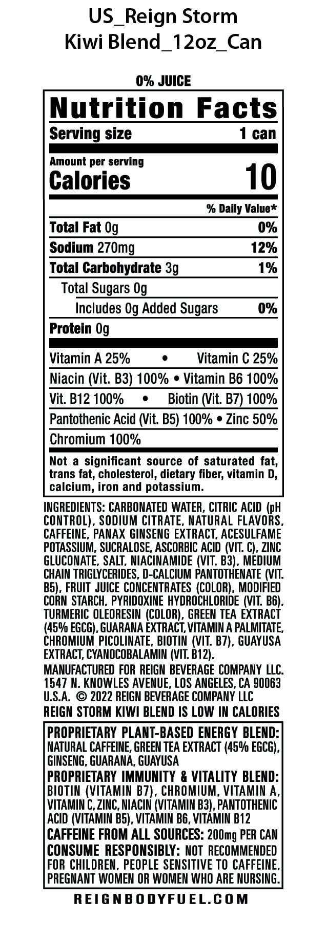REIGN Storm, Kiwi Blend, Fitness & Wellness Energy Drink, 12 Fl Oz | Pack of 12 - Image 2