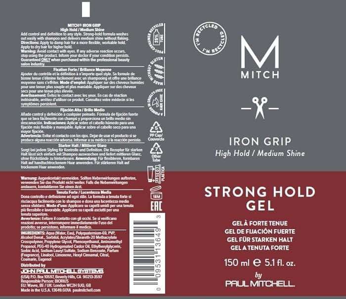 MITCH by Paul Mitchell Iron Grip Strong Hold Gel, High Hold, Medium Shine, For All Hair Types + Textures, 5.1 fl. oz - Image 7