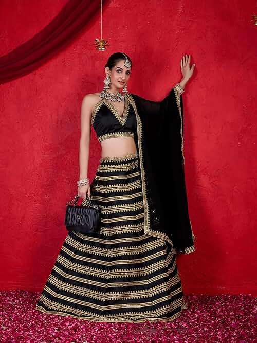 TRENDMALLS Silk Embroidery Lehenga Choli with Dupatta For Women (L251-Black-SemiStitch-FreeSize) - Image 3