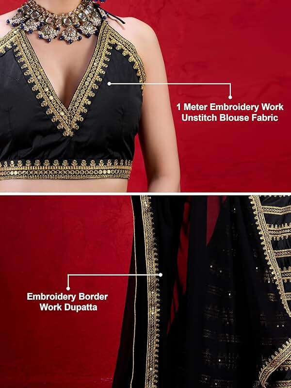 TRENDMALLS Silk Embroidery Lehenga Choli with Dupatta For Women (L251-Black-SemiStitch-FreeSize) - Image 6