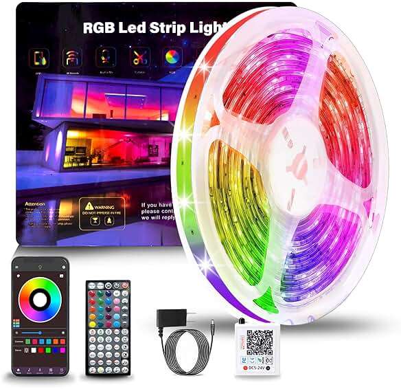 NBBUFF Led Lights for Bedroom 50ft (1 Roll), Color Changing RGB Led Strip Lights with 60 Keys Remote and App Control, Music Sync Led Lights for Room Kitchen Party Home Decor - Image 1