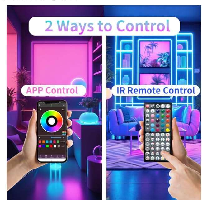 NBBUFF Led Lights for Bedroom 50ft (1 Roll), Color Changing RGB Led Strip Lights with 60 Keys Remote and App Control, Music Sync Led Lights for Room Kitchen Party Home Decor - Image 3