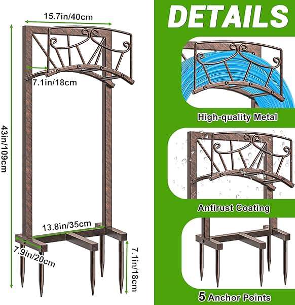 Gouisalin Garden Hose Holder, Heavy Duty Metal Water Hose Holders Hose Stand with 5 Spikes, Freestanding Hose Storage Rack Hose Hanger Holds 150ft Hose for Outside Yard Lawn Garden Decor - Image 3