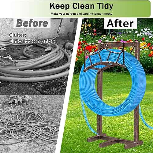 Gouisalin Garden Hose Holder, Heavy Duty Metal Water Hose Holders Hose Stand with 5 Spikes, Freestanding Hose Storage Rack Hose Hanger Holds 150ft Hose for Outside Yard Lawn Garden Decor - Image 4