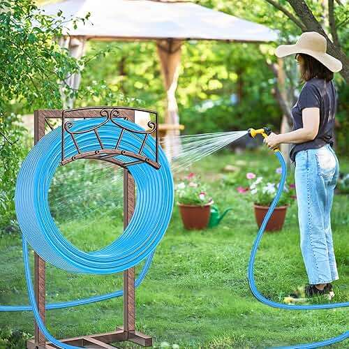 Gouisalin Garden Hose Holder, Heavy Duty Metal Water Hose Holders Hose Stand with 5 Spikes, Freestanding Hose Storage Rack Hose Hanger Holds 150ft Hose for Outside Yard Lawn Garden Decor - Image 6