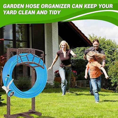 Gouisalin Garden Hose Holder, Heavy Duty Metal Water Hose Holders Hose Stand with 5 Spikes, Freestanding Hose Storage Rack Hose Hanger Holds 150ft Hose for Outside Yard Lawn Garden Decor - Image 8