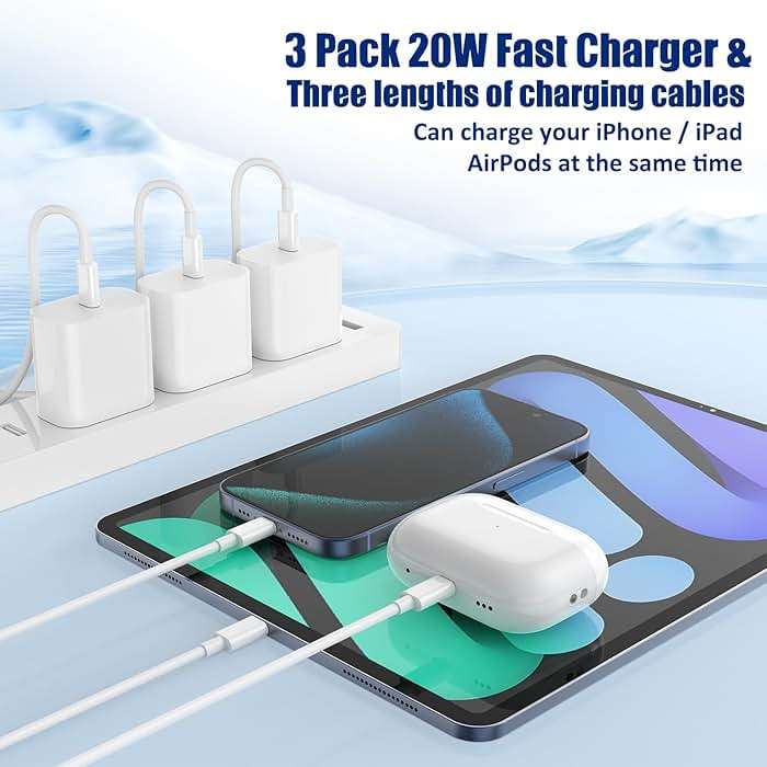 i Phone 17/16 Charger Fast Charging 3-Pack, 20W Type C Charger[3+6+10FT] USB C Wall Charger Cables for iPhone 16/15/15 Plus/15 Pro Max, iPad Pro/Air/AirPods/Samsung - Image 5