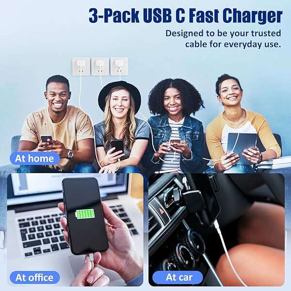 i Phone 17/16 Charger Fast Charging 3-Pack, 20W Type C Charger[3+6+10FT] USB C Wall Charger Cables for iPhone 16/15/15 Plus/15 Pro Max, iPad Pro/Air/AirPods/Samsung - Image 6