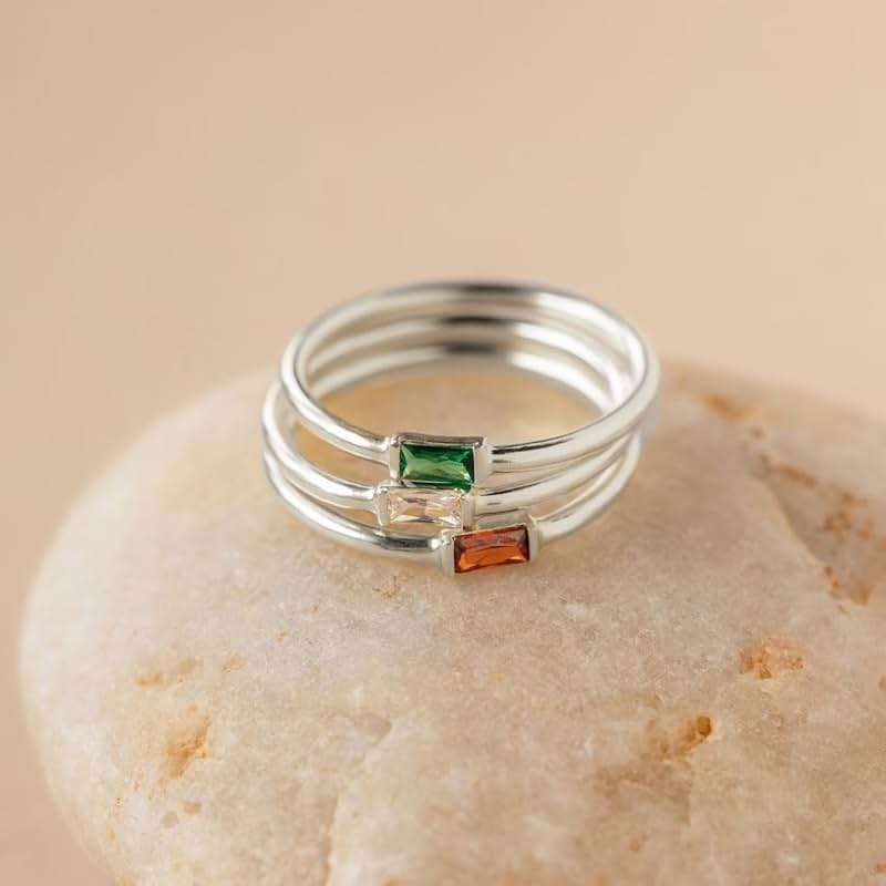 Helonley S925 Sterling Silver Birthstone Stackable Rings for Women Mother with Cubic zirconium Mom Ring Mother's Day Jewelry Gifts for Wife - Image 5